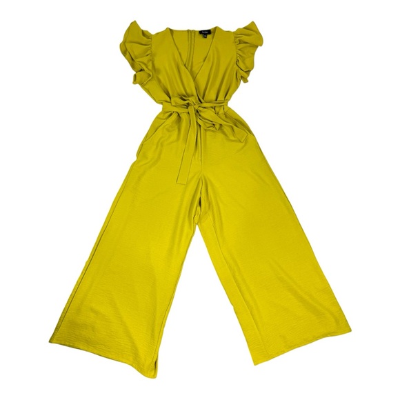 MSK Womens V-Neck Sleeveless Belted Jumpsuit Chartreuse - Picture 1 of 11